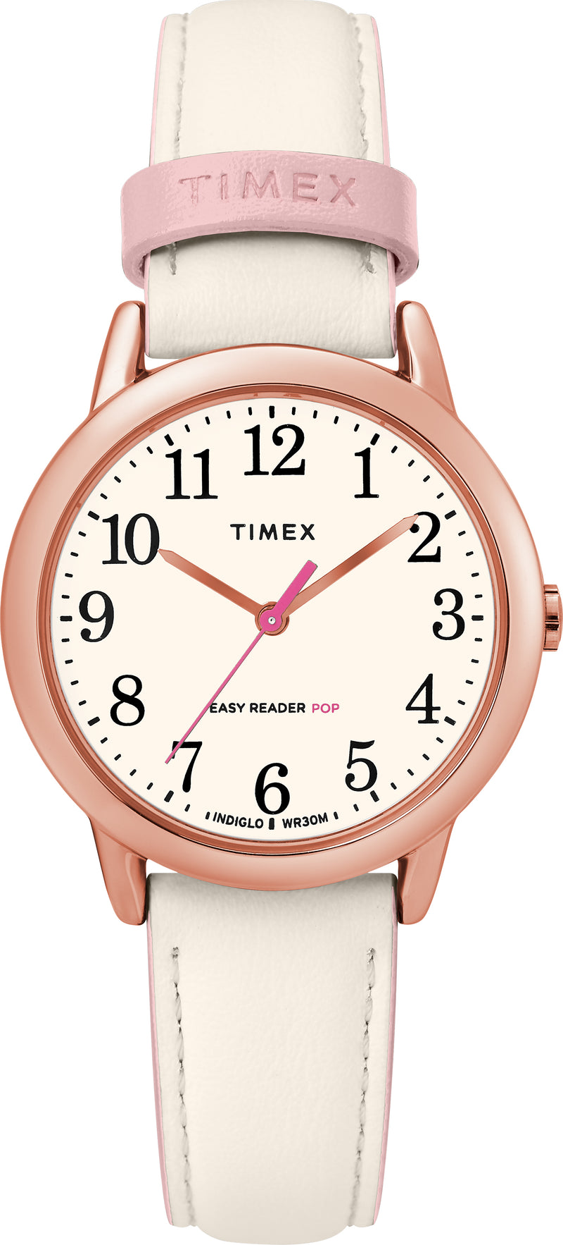 Timex Women's TW2T53900 Easy Reader 30mm Cream/Rose Gold-Tone Leather Strap Watch