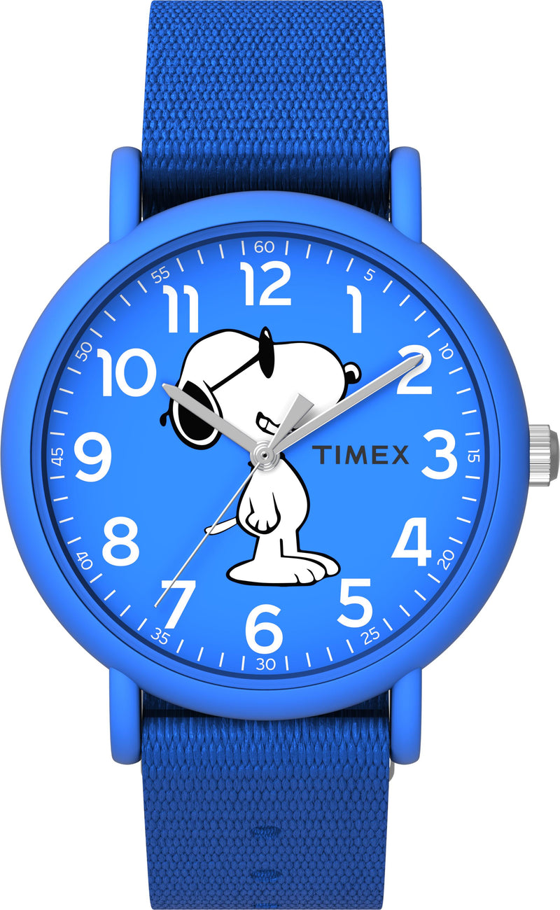 Timex x Peanuts TW2T65800 Joe Cool Weekender   34mm Blue Fabric Strap Watch