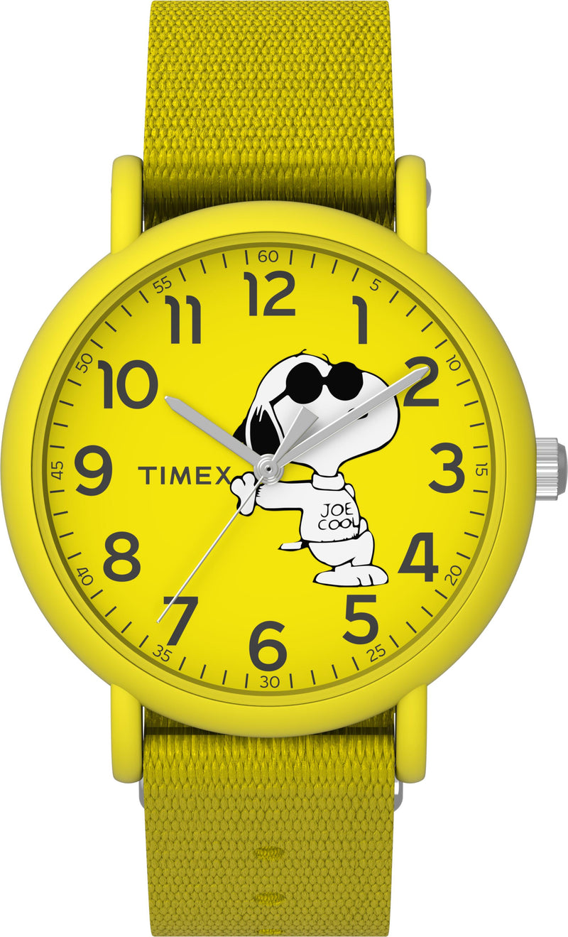 Timex x Peanuts TW2T65900 Joe Cool Weekender   34mm Yellow Fabric Strap Watch