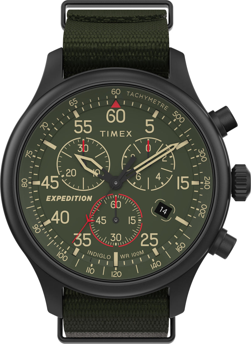 Timex TW2T72800 Men's Expedition   Chronograph Green Fabric Strap Watch