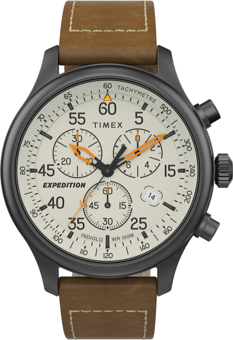 Timex TW2T73100 Men's Expedition   Chronograph Brown Leather Strap Watch
