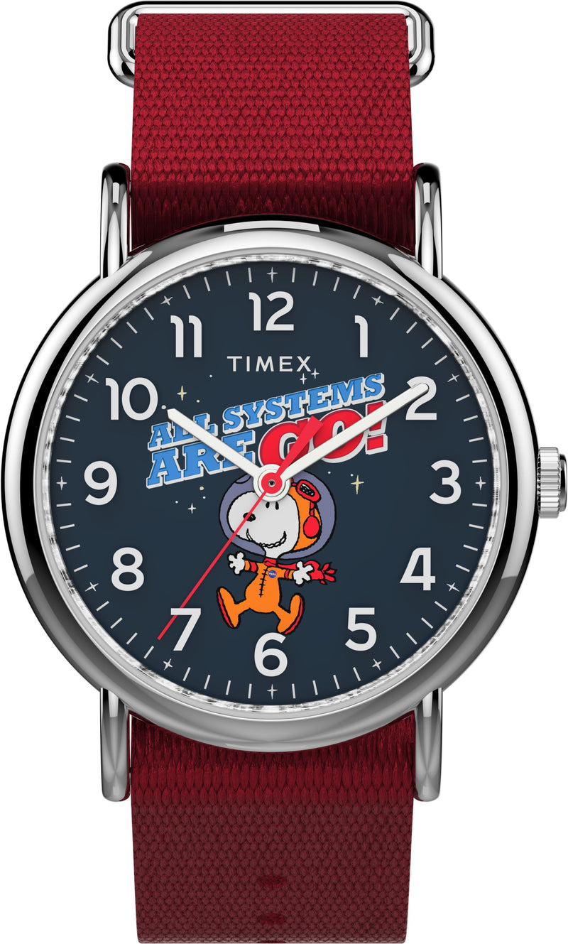 Timex x Peanuts NASA TW2T82600 Weekender   38mm Red Fabric Strap Watch