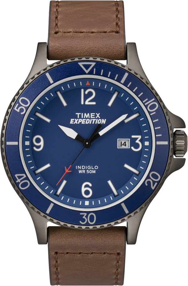 Timex Men's TW4B10700 Expedition Ranger Brown/Gunmetal/Blue Leather Strap Watch