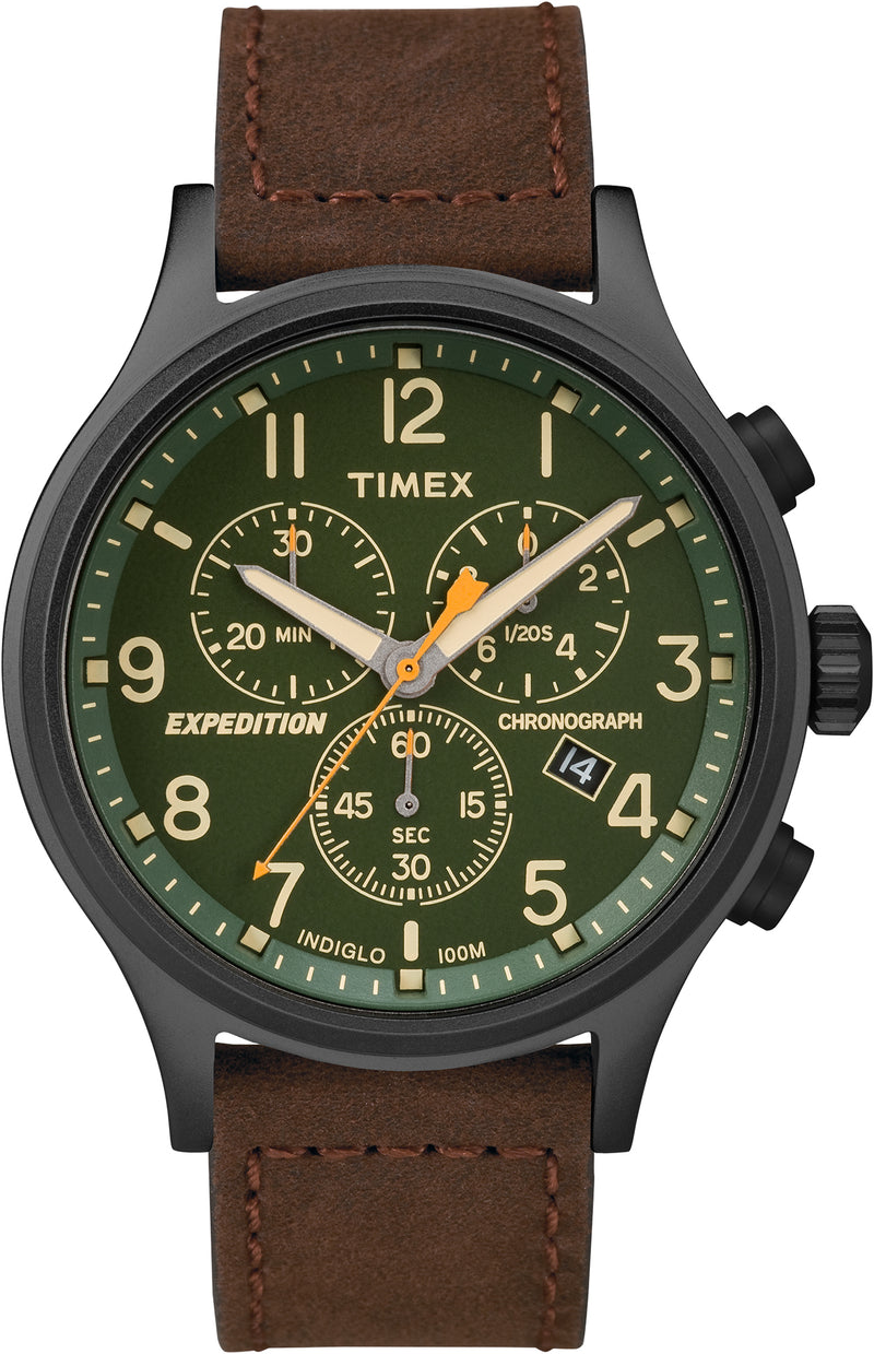 Timex TW4B15800 Expedition    Scout Chronograph 42mm Leather Strap Watch
