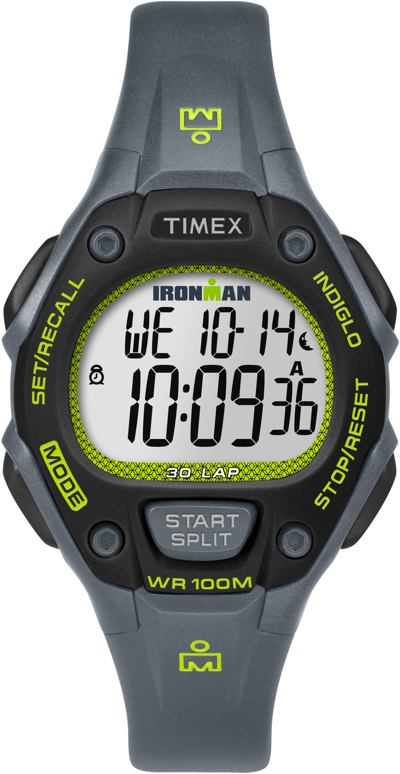 Timex Women's TW5M14000 Ironman Classic 30 Mid-Size Grey/Lime Resin Strap Watch