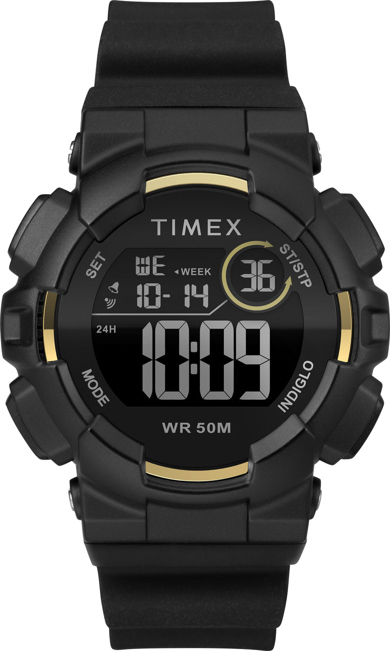 Timex TW5M23600 Mako DGTL Digital 44mm Black/Gold-Tone Silicone Strap Watch