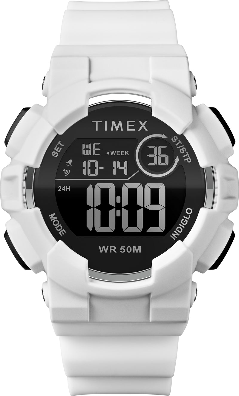 Timex TW5M23700 Mako DGTL Digital 44mm White/Black Silicone Strap Watch