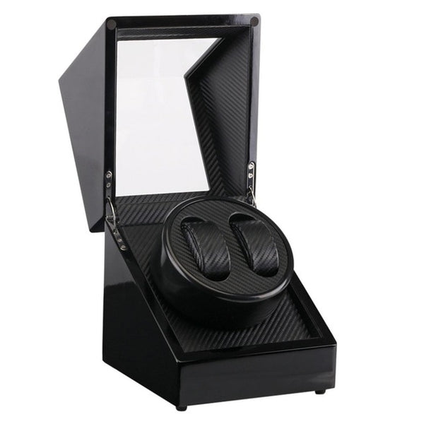 US Plug Wooden Lacquer Piano Glossy Black Carbon Automatic Watch Winder