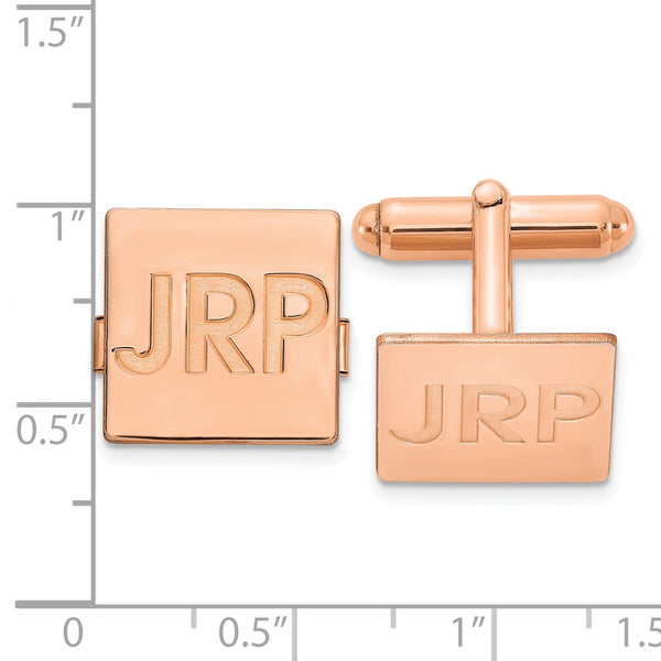 SS/Rose-plated Square Recessed Letters Monogram Cuff Links