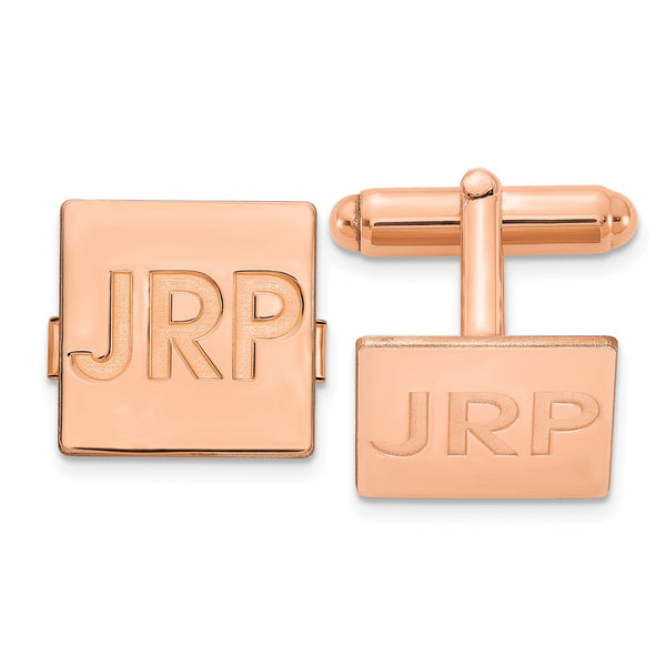 SS/Rose-plated Square Recessed Letters Monogram Cuff Links