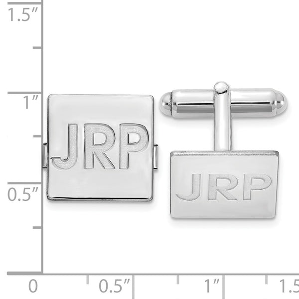 SS/Rhodium-plated Square Recessed Letters Monogram Cuff Links