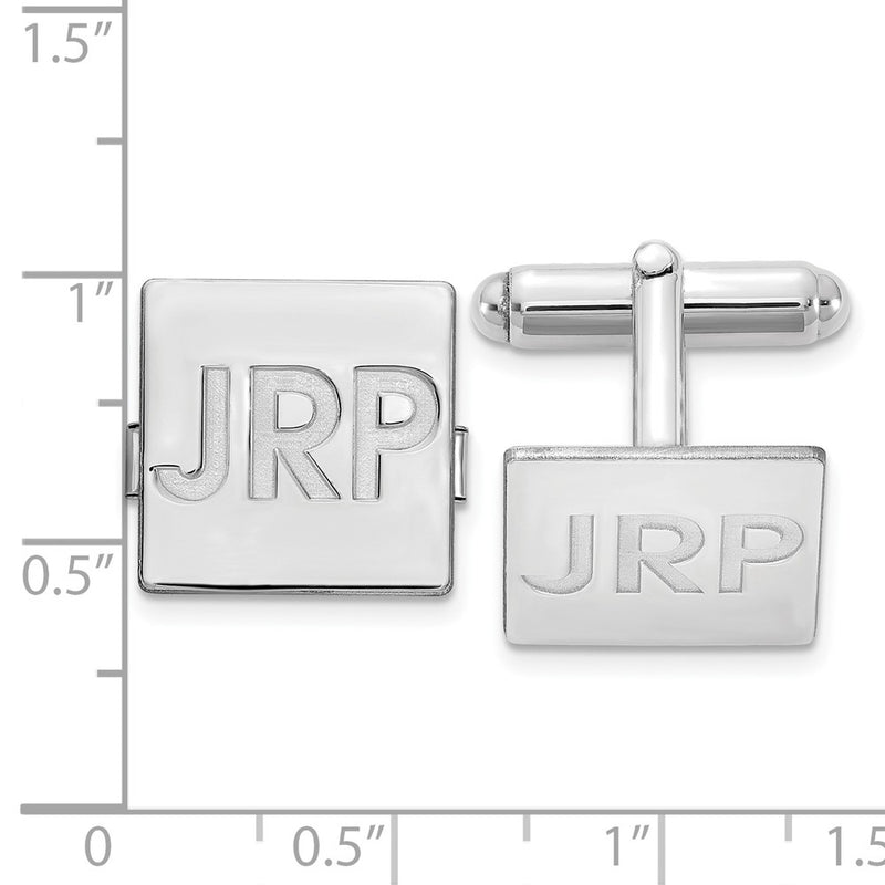 SS/Rhodium-plated Square Recessed Letters Monogram Cuff Links