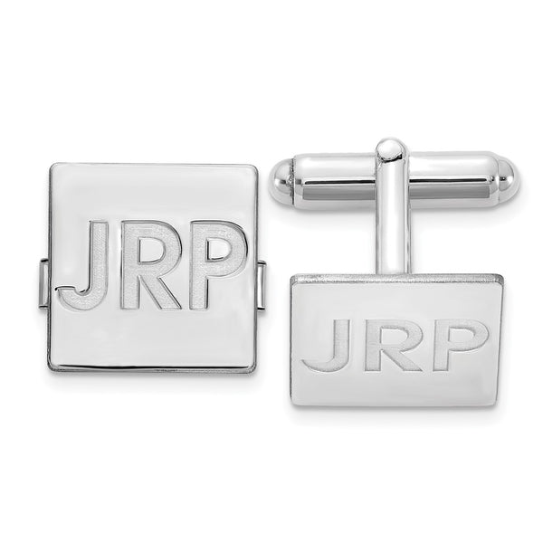 SS/Rhodium-plated Square Recessed Letters Monogram Cuff Links