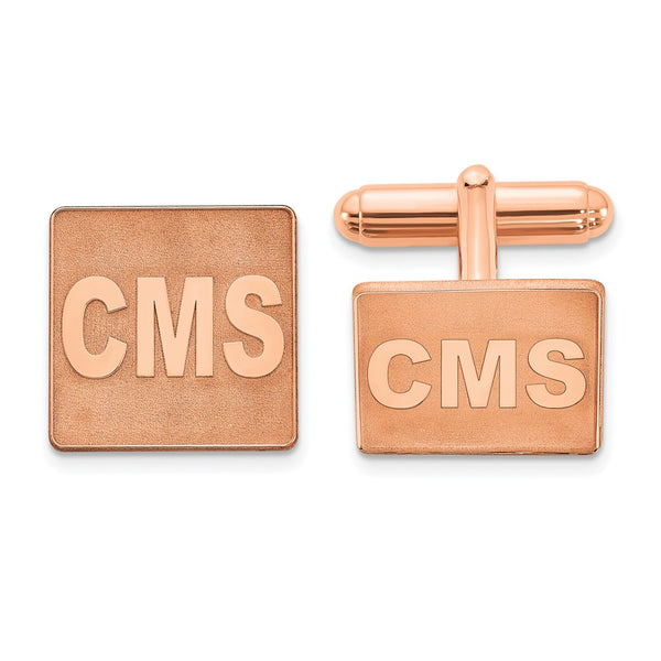SS/Rose-plated Square Raised Letters Monogram Cuff Links