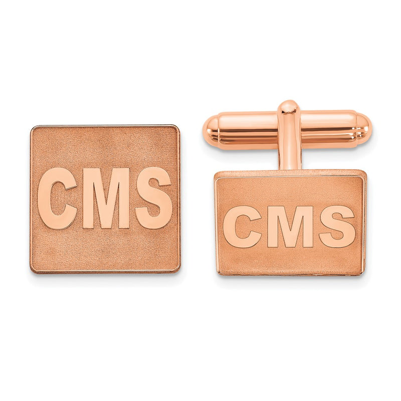 SS/Rose-plated Square Raised Letters Monogram Cuff Links
