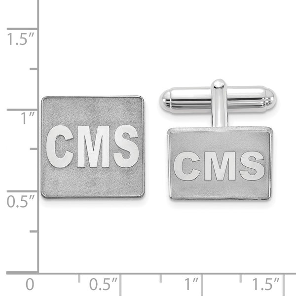 SS/Rhodium-plated Square Raised Letters Monogram Cuff Links