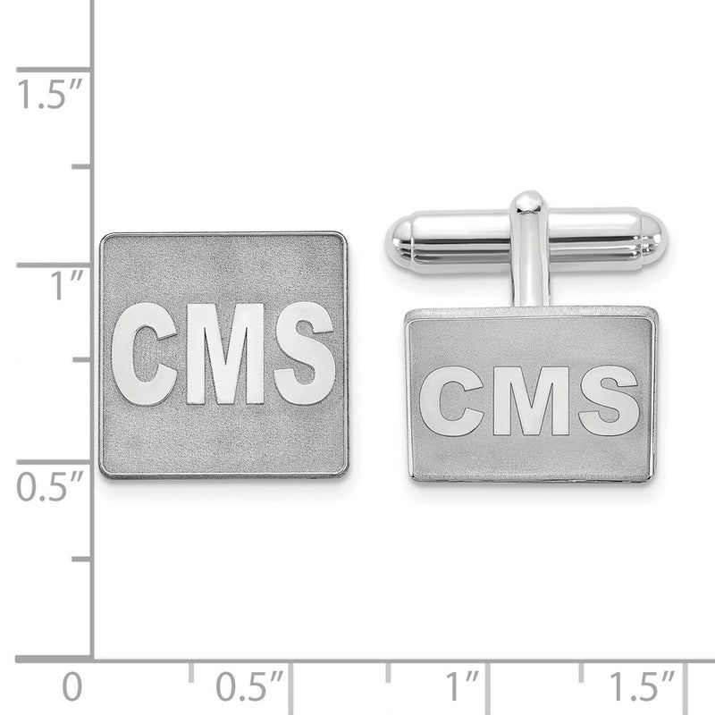 SS/Rhodium-plated Square Raised Letters Monogram Cuff Links