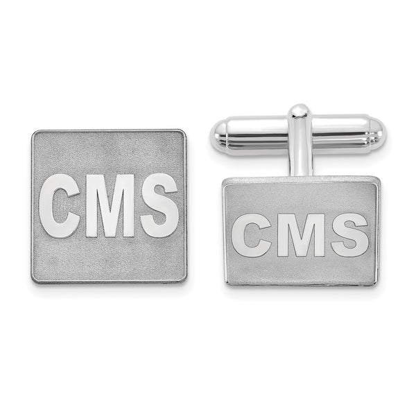 SS/Rhodium-plated Square Raised Letters Monogram Cuff Links