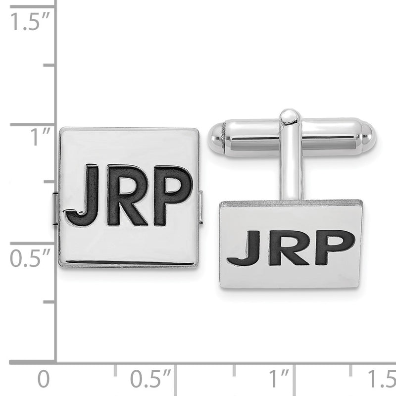 14KW Square Enameled Letters Monogram Cuff Links w/ 14ky RH Plated Backs