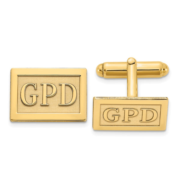 SS/Gold-plated Rectangle Raised Letters Monogram Cuff Links