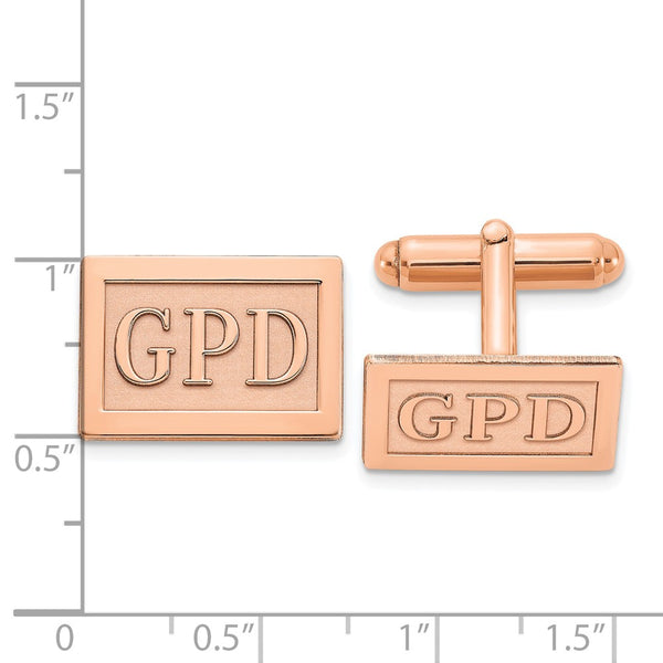 SS/Rose-plated Rectangle Raised Letters Monogram Cuff Links