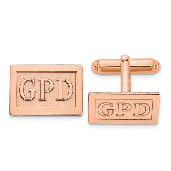 SS/Rose-plated Rectangle Raised Letters Monogram Cuff Links
