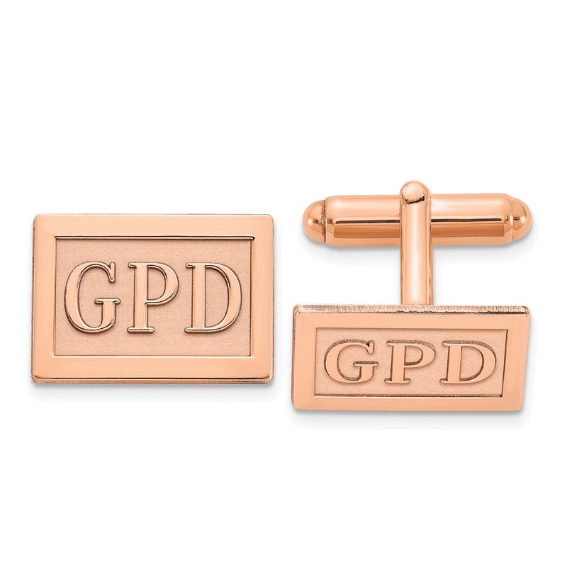 SS/Rose-plated Rectangle Raised Letters Monogram Cuff Links