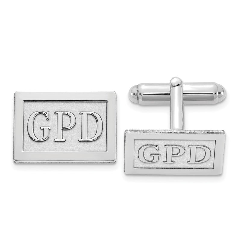 14KW Rectangle Raised Letters Monogram Cuff Links w/ 14ky RH Plated Backs