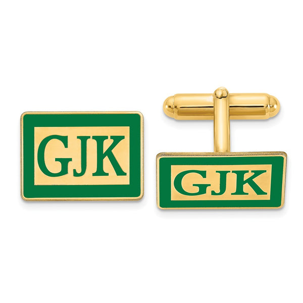 SS/Gold-plated Rectangle Enameled Letters Monogram Cuff Links