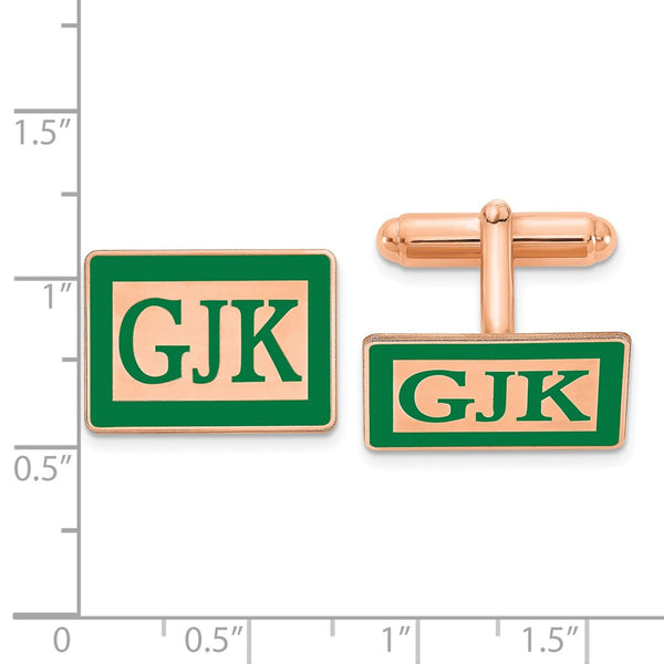 SS/Rose-plated Rectangle Enameled Letters Monogram Cuff Links