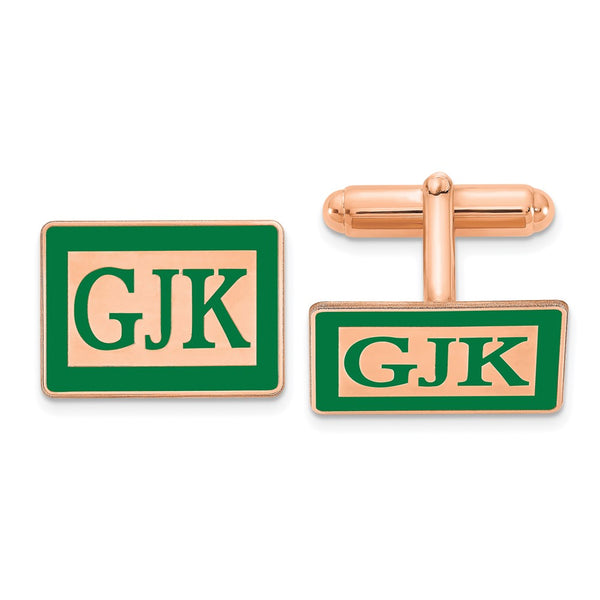 SS/Rose-plated Rectangle Enameled Letters Monogram Cuff Links