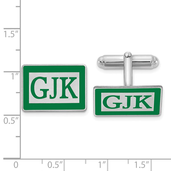 SS/Rhodium-plated Rectangle Enameled Letters Monogram Cuff Links