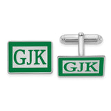 SS/Rhodium-plated Rectangle Enameled Letters Monogram Cuff Links