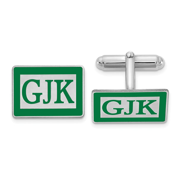 SS/Rhodium-plated Rectangle Enameled Letters Monogram Cuff Links