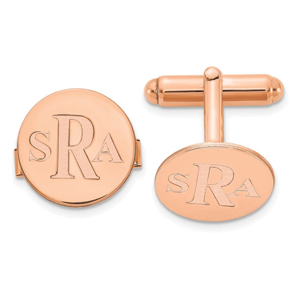 SS/Rose-plated Circle Recessed Letters Monogram Cuff Links