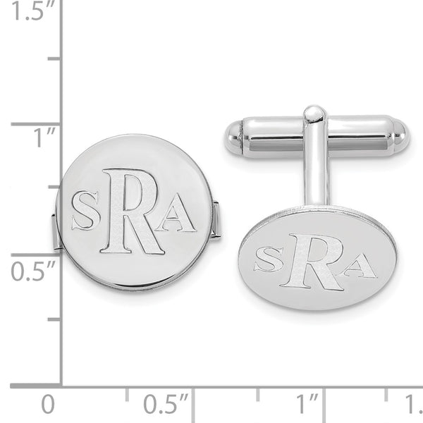 14KW Circle Recessed Letters Monogram Cuff Links w/ 14ky RH Plated Backs