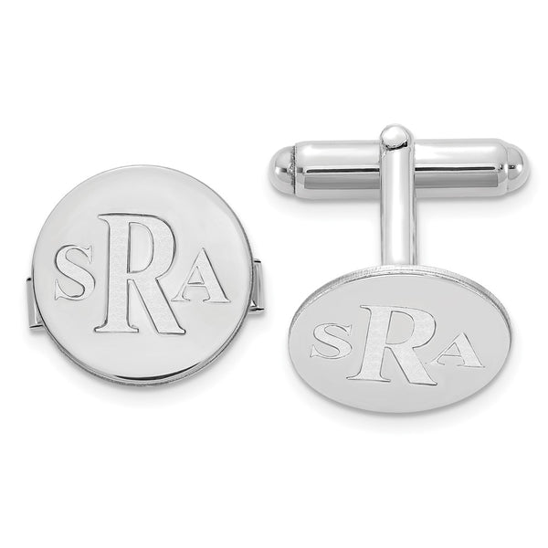 14KW Circle Recessed Letters Monogram Cuff Links w/ 14ky RH Plated Backs