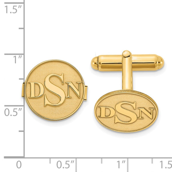 SS/Gold-plated Circle Raised Letters Monogram Cuff Links