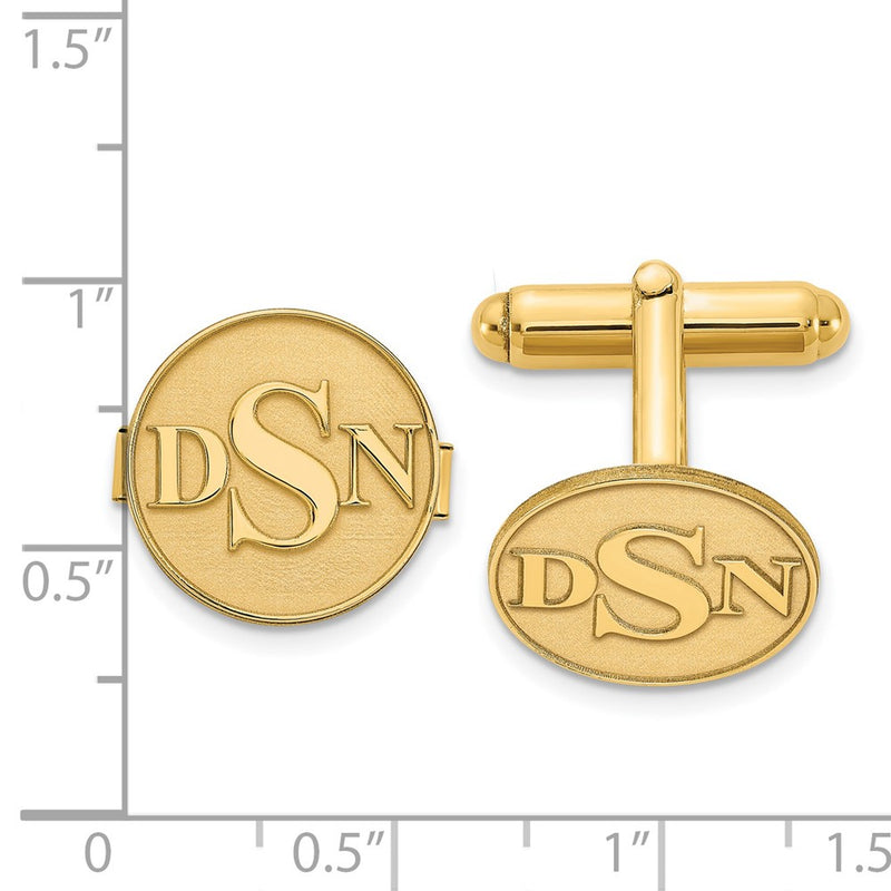 SS/Gold-plated Circle Raised Letters Monogram Cuff Links