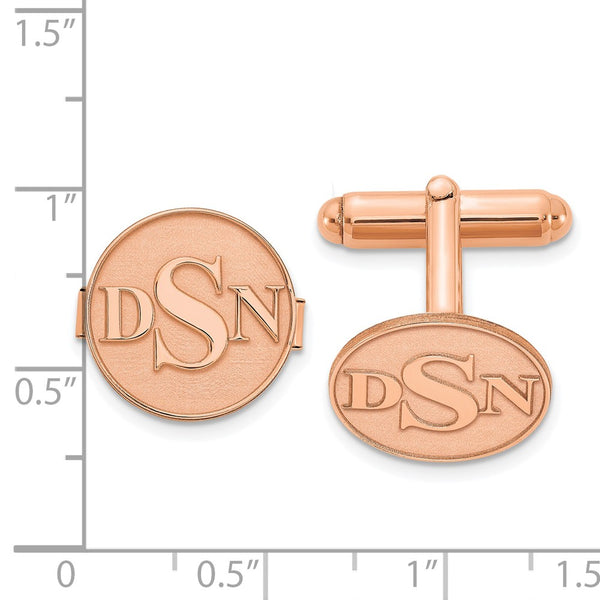 SS/Rose-plated Circle Raised Letters Monogram Cuff Links