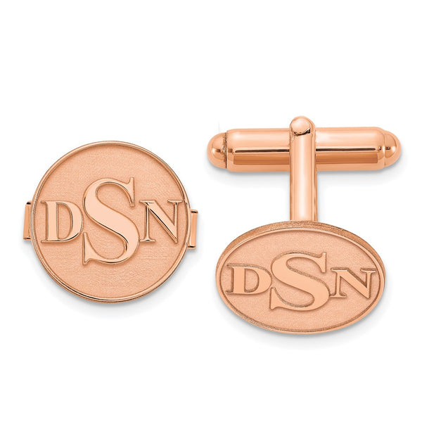 SS/Rose-plated Circle Raised Letters Monogram Cuff Links