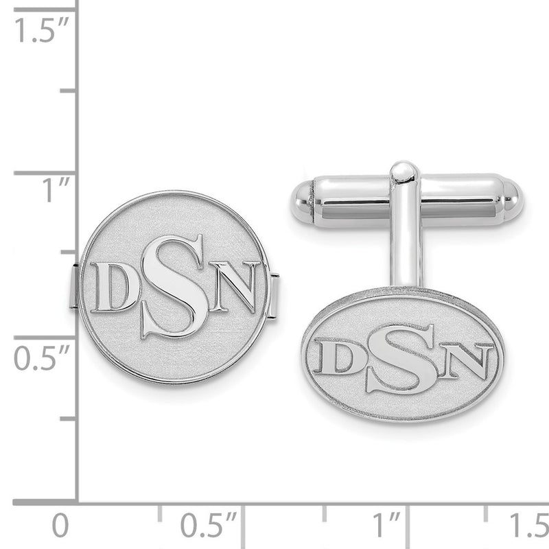 14KW Circle Raised Letters Monogram Cuff Links w/ 14ky RH Plated Backs