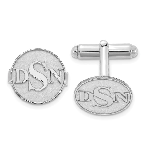 SS/Rhodium-plated Circle Raised Letters Monogram Cuff Links