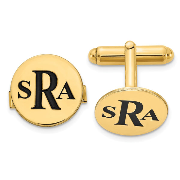 SS/Gold-plated Circle Enameled Letters Monogram Cuff Links