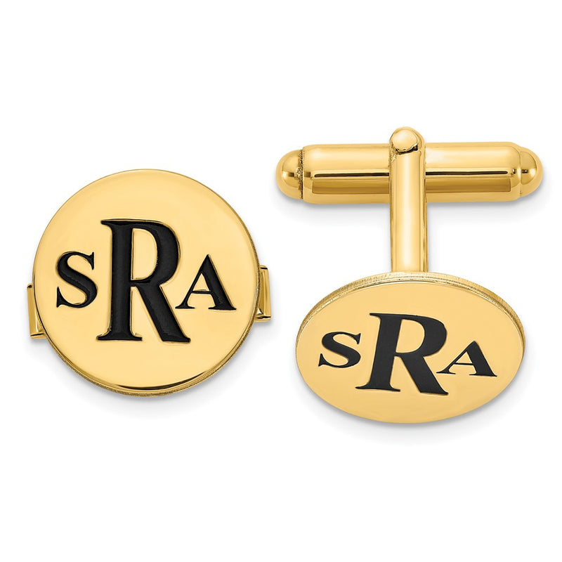 SS/Gold-plated Circle Enameled Letters Monogram Cuff Links