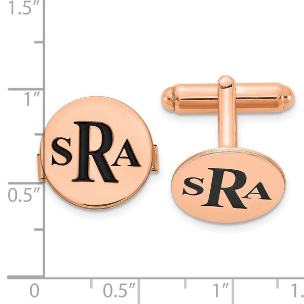 SS/Rose-plated Circle Enameled Letters Monogram Cuff Links