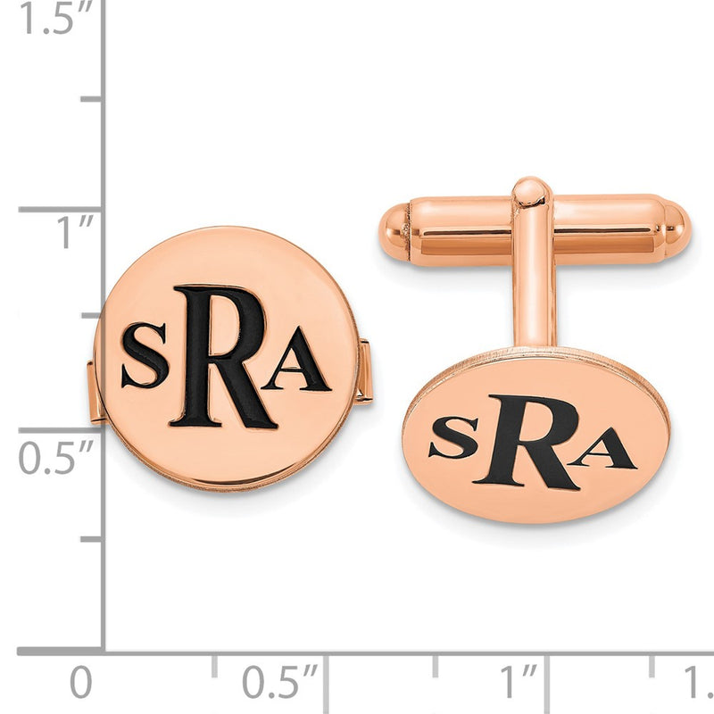 SS/Rose-plated Circle Enameled Letters Monogram Cuff Links