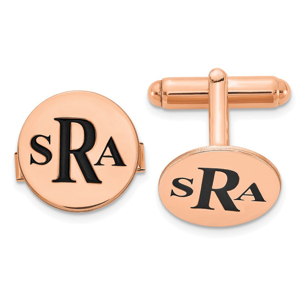 SS/Rose-plated Circle Enameled Letters Monogram Cuff Links
