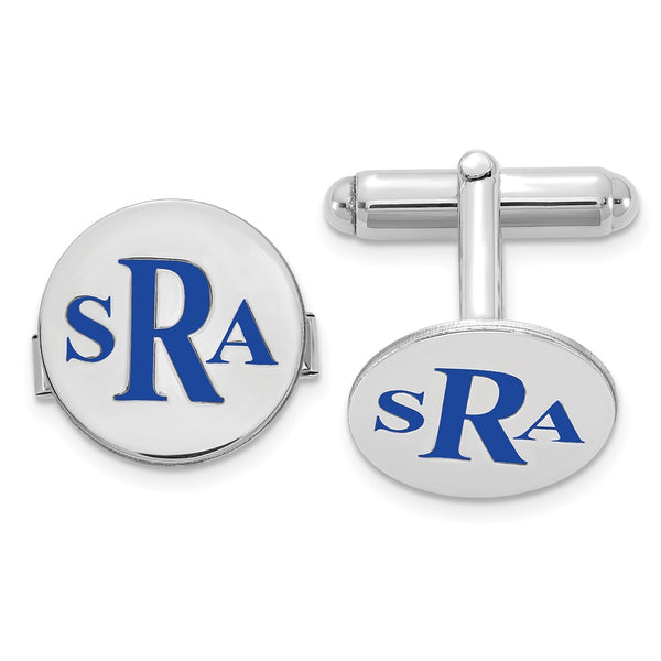 14KW Circle Enameled Letters Monogram Cuff Links w/ 14ky RH Plated Backs