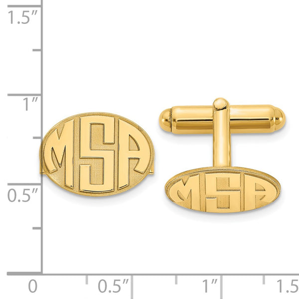 Sterling Silver/Gold-plated Oval Raised Letters Monogram Cuff Links